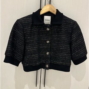 Sandro size 36 Cropped Tweed Black and Gold